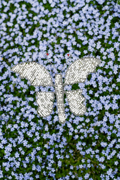 Beaded Butterfly Garden Stake - White