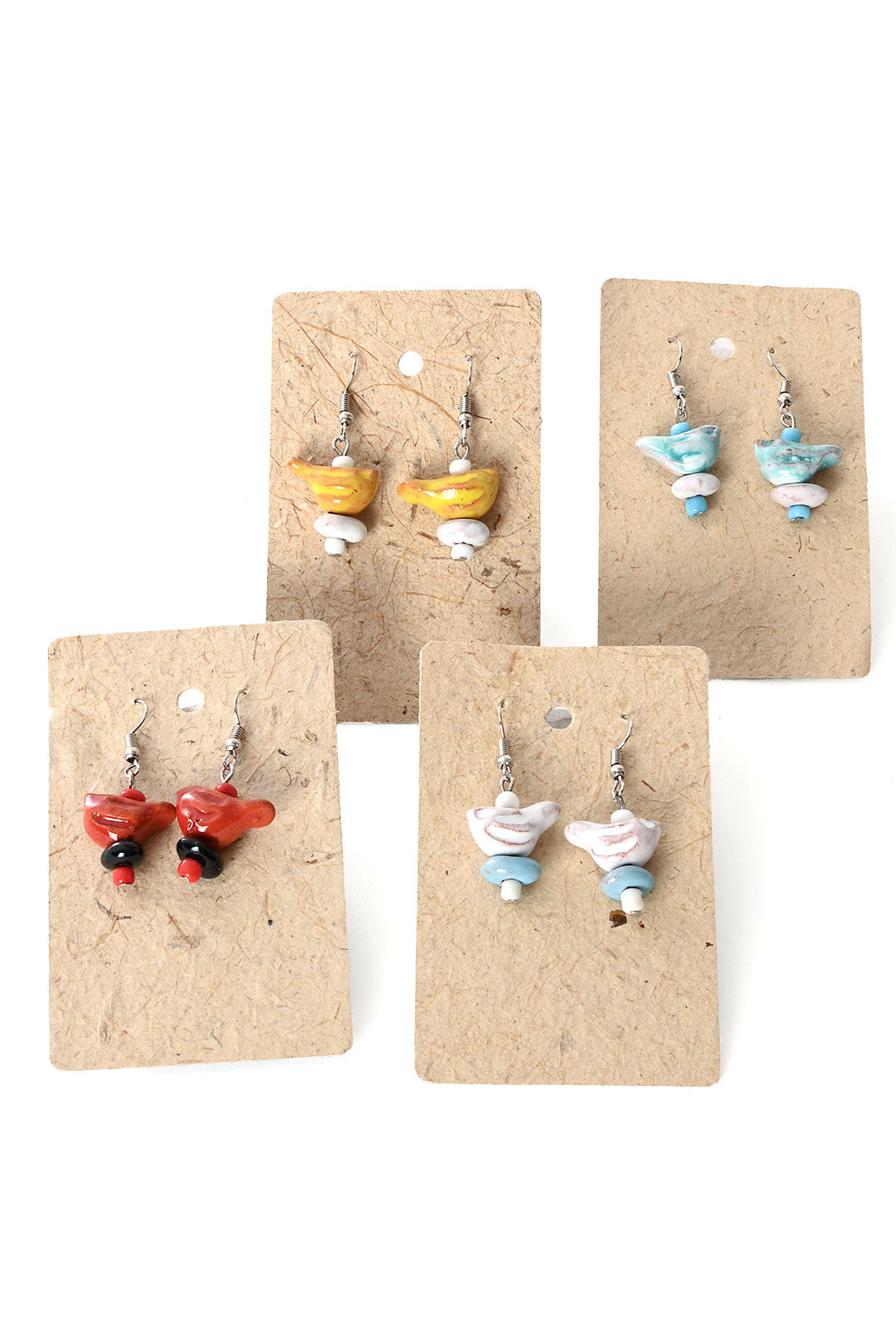 Red Ceramic Bird Earrings from Kenya