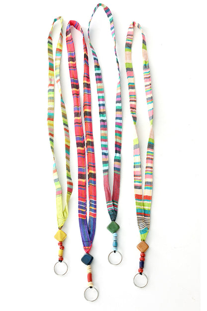 Assorted Colorful Kikoy & Ceramic Bead Key Lanyard