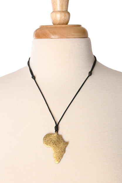 Hammered Brass Africa Pendant Necklace - Adjustable
