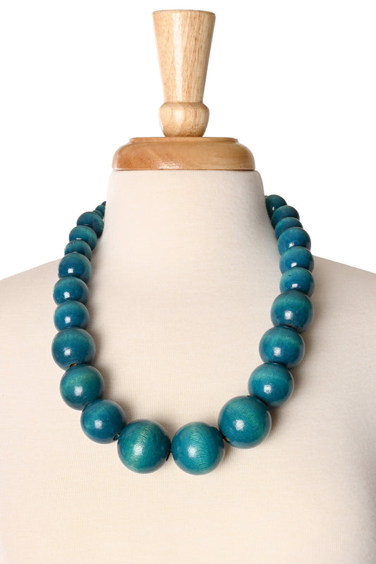 Wooden Bauble Necklace - Teal