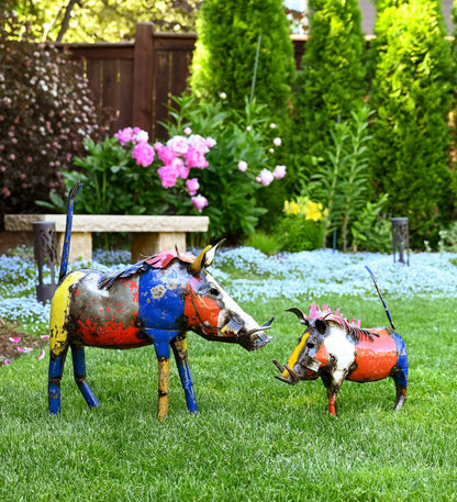 Colorful Recycled Oil Drum Warthog Sculptures