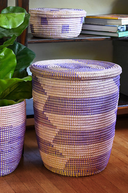 Lavender & Purple Herringbone Flat Lid Hamper Basket