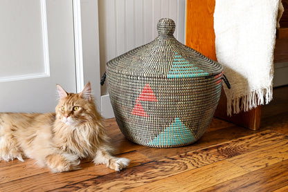 Red and Aqua Tribal Design Basket