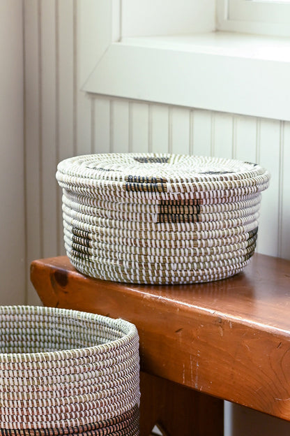 Black & White Lidded Storage Box Basket