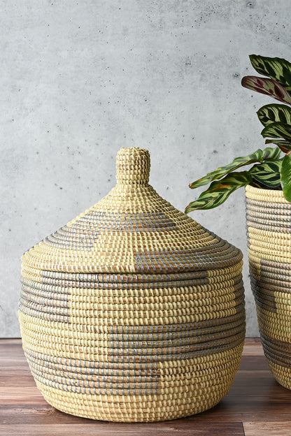 Silver & Cream Stairstep Warming Basket from Senegal