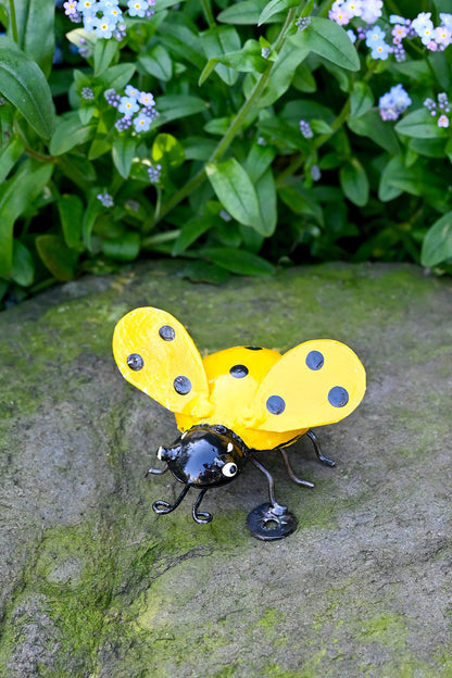 Yellow Recycled Metal Ladybug Sculpture