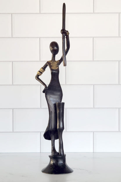 Burkina Bronze Noble by Nature Woman with Mortar & Pestle