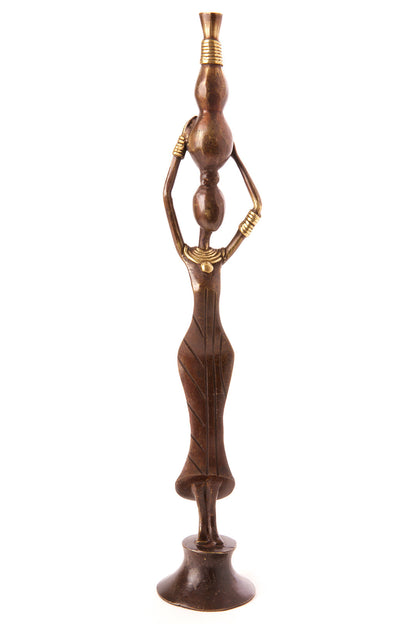 Burkina Bronze Noble by Nature Woman with a Water Gourd Sculpture