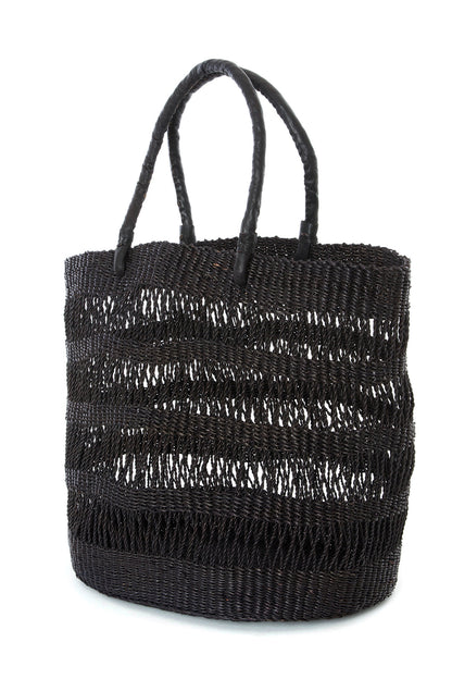 Raven Lace Weave Shopper with Leather Handles from Ghana