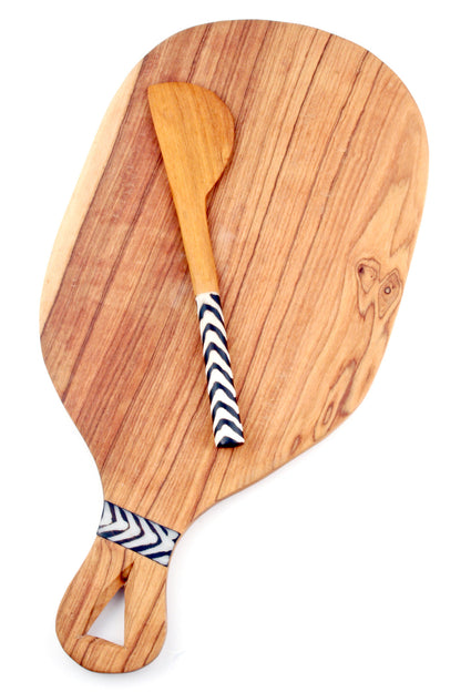 Hand Carved Wild Olive Wood Butter Spreader with Batik Bone Handle