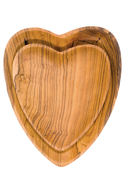 Set of Two Olive Wood Heart Dishes