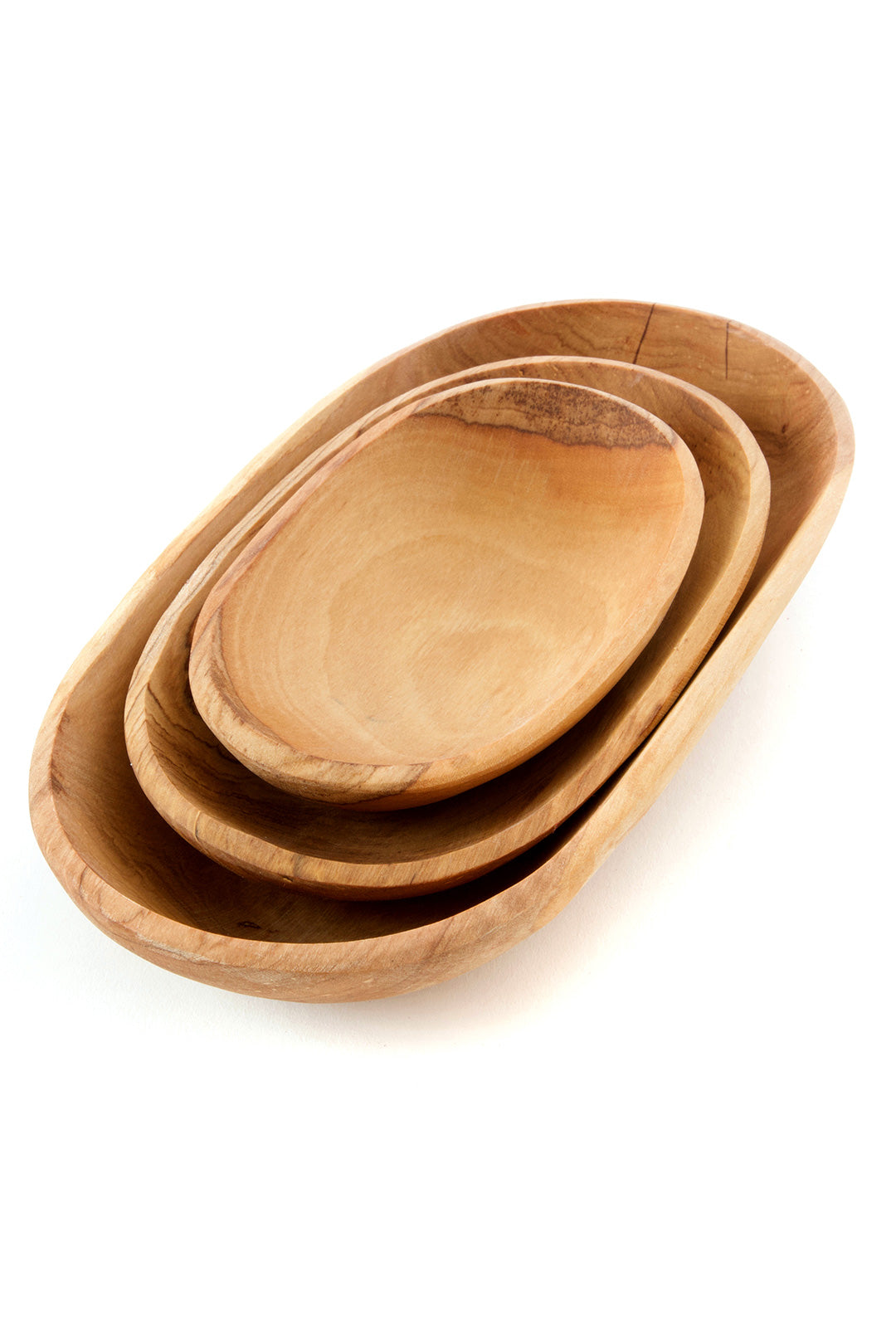 Set of Three Wild Olive Wood Serving Bowls