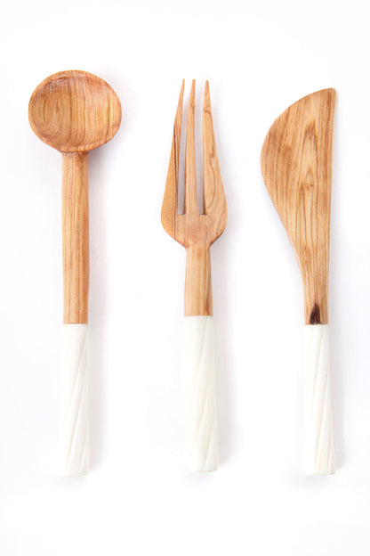 Antelope Antler Wild Olive Wood Serving Utensils