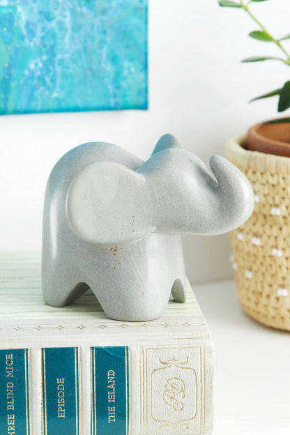 Large Dove Gray Soapstone Cherub Elephant