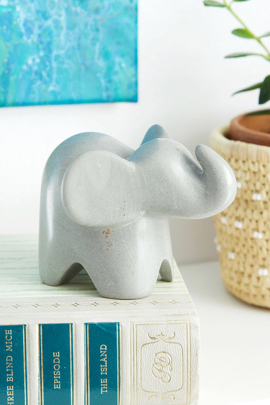 Large Dove Gray Soapstone Cherub Elephant