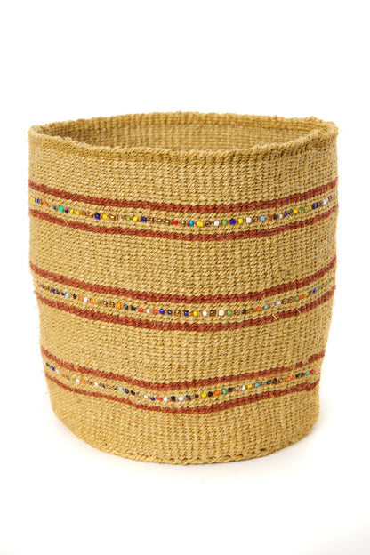 Caramel Petite Set of Three Sisal Baskets with Colorful Beads