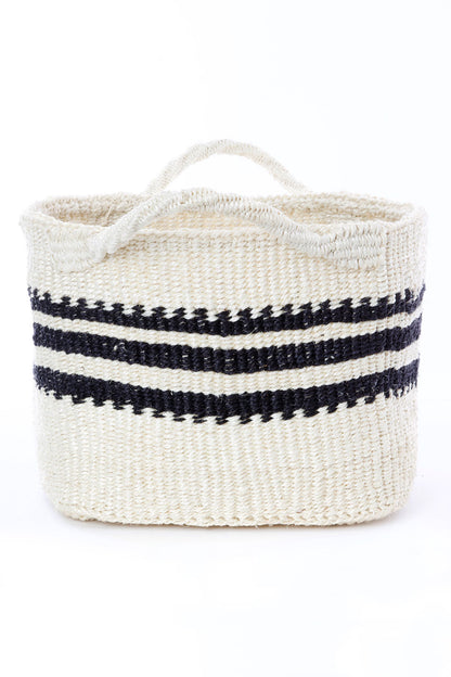 Sisal Storage Basket in White with Black Stripes