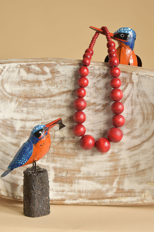 Wooden Bauble Necklace - Red