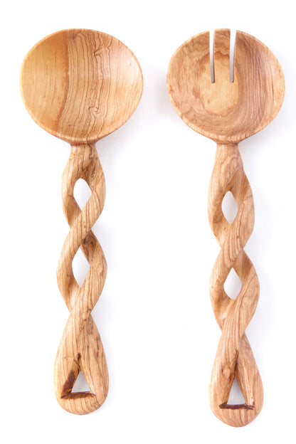 Twisted Olive Wood Salad Server Set