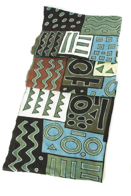 African Blue and Green Bogolan Festival Throw Blanket