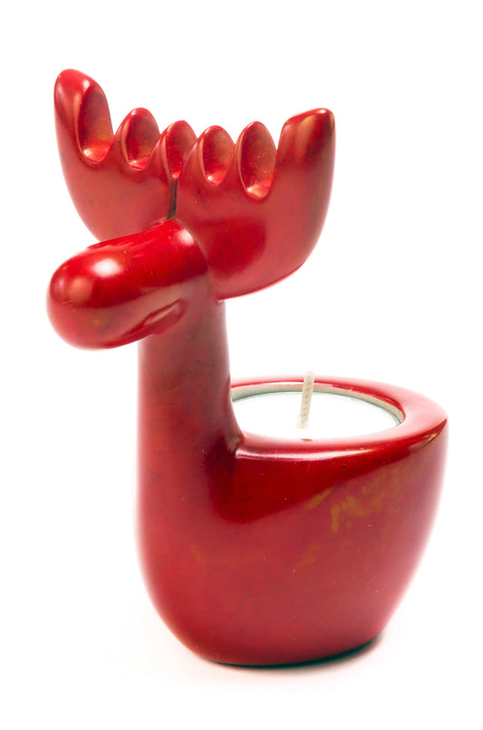 Kenyan Red Reindeer Tealight Candle Holder