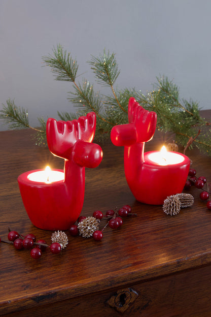 Kenyan Red Reindeer Tealight Candle Holder