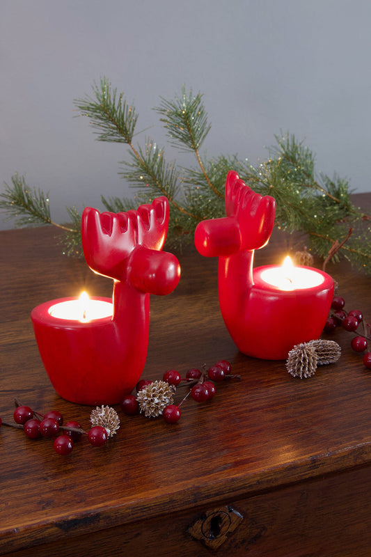 Kenyan Red Reindeer Tealight Candle Holder