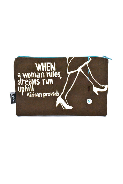 Brown When a Woman Rules 8" African Proverb Pouch
