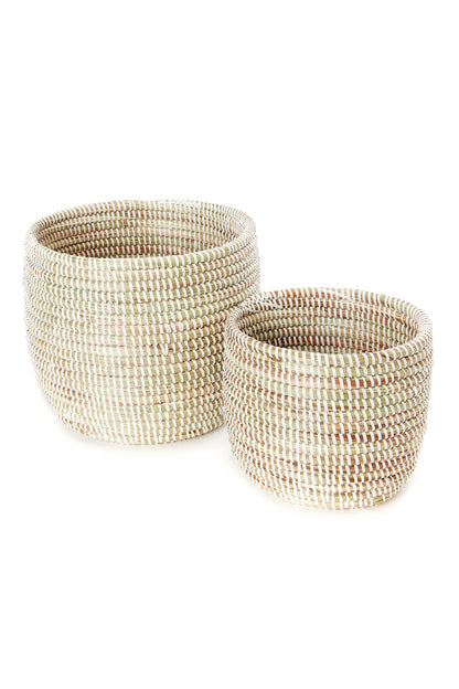 Set of Two Solid White Floral Baskets