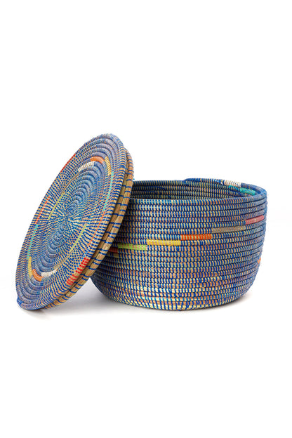 Blue Flat Top Storage Basket with Colorful Spiral
