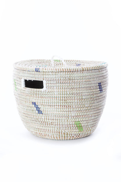 Set of Two Green and Blue Dash Nesting Baskets with Lids