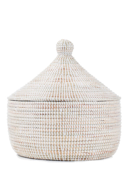 Lidded White Warming Basket