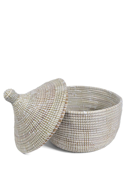 Lidded White Warming Basket