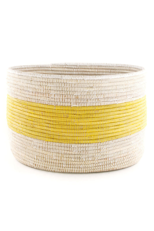 Yellow and White Knitting Basket
