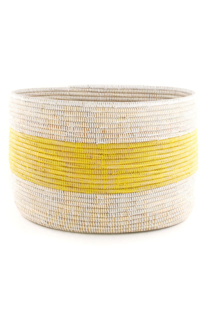Yellow and White Knitting Basket