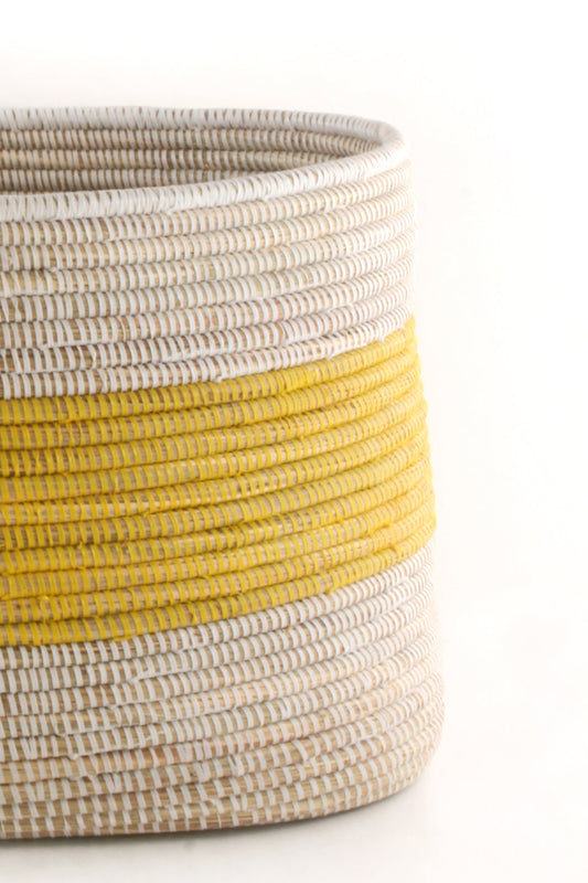 Yellow and White Knitting Basket