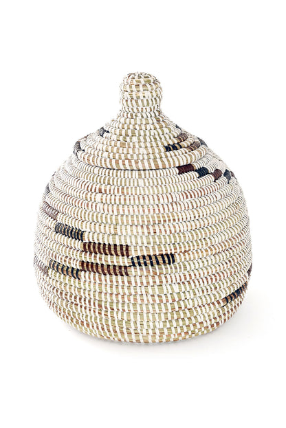 Black, Brown & White Lidded Gourd Basket
