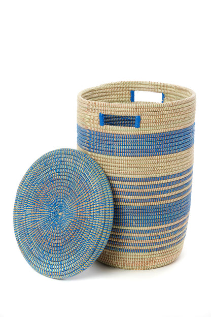 Set of Three Blue Ebb & Flow Striped Hampers