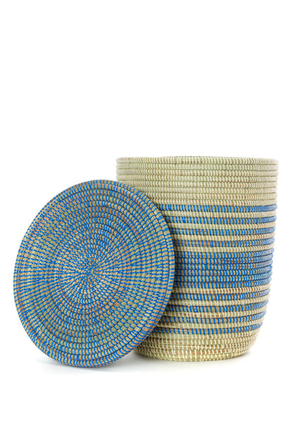 Set of Three Blue Ebb & Flow Striped Hampers