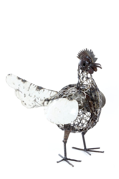 Monochrome Recycled Metal Mesh Mother Hen Sculpture