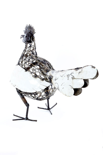 Monochrome Recycled Metal Mesh Mother Hen Sculpture